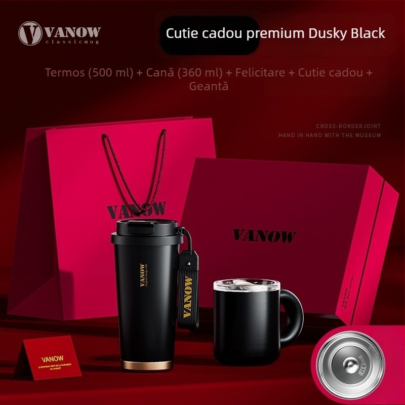 Vanow Termos de cafea cu gravură – cutie cadou pentru femei, model nou 2023, cu pai, izolație