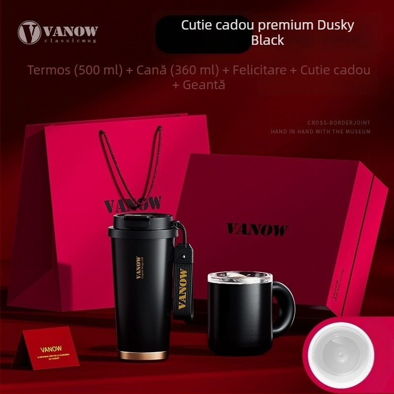 Vanow Termos de cafea cu gravură – cutie cadou pentru femei, model nou 2023, cu pai, izolație