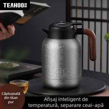 Ceainic izolat din titan pur, cu capacitate mare, mâner, afișaj inteligent de temperatură, separare ceai-apă, preparare ceai
