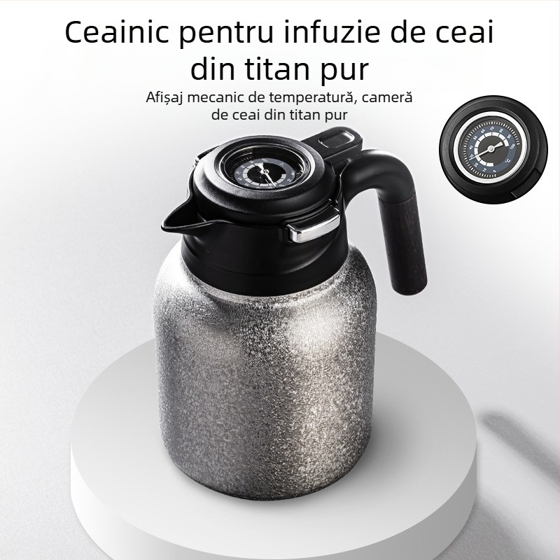 Ceainic izolat din titan pur, cu capacitate mare, mâner, afișaj inteligent de temperatură, separare ceai-apă, preparare ceai