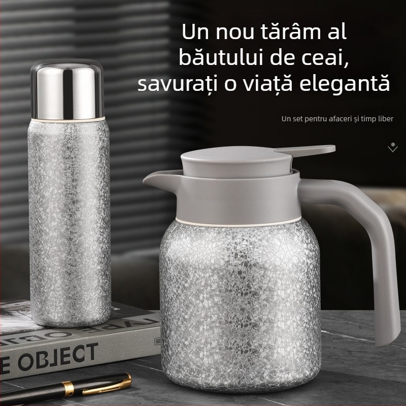 Ceainic izolat din titan pur, cu capacitate mare, mâner, afișaj inteligent de temperatură, separare ceai-apă, preparare ceai