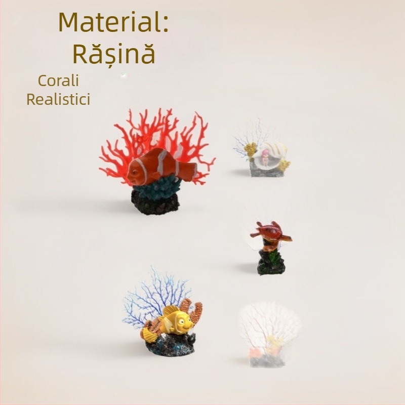 Ornamente din rășină pentru acvariu: sirenă, coral, scoică și copac de fier