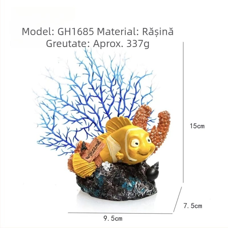 Ornamente din rășină pentru acvariu: sirenă, coral, scoică și copac de fier