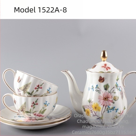 Set de cafea din porțelan cu os, 1 oală și 2 căni, stil european, pentru cafea după-amiaza, personalizare logo disponibil