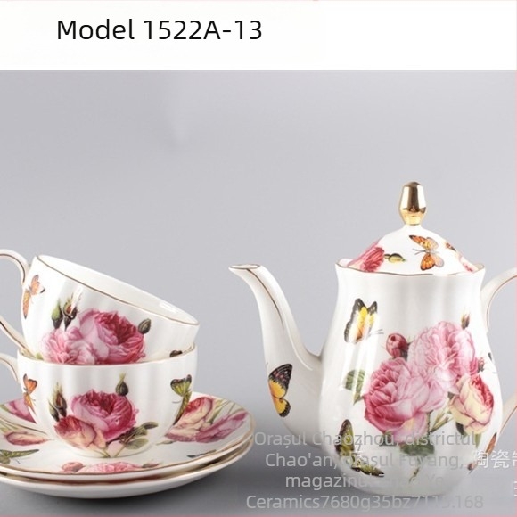 Set de cafea din porțelan cu os, 1 oală și 2 căni, stil european, pentru cafea după-amiaza, personalizare logo disponibil