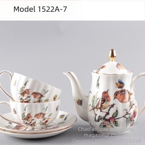 Set de cafea din porțelan cu os, 1 oală și 2 căni, stil european, pentru cafea după-amiaza, personalizare logo disponibil