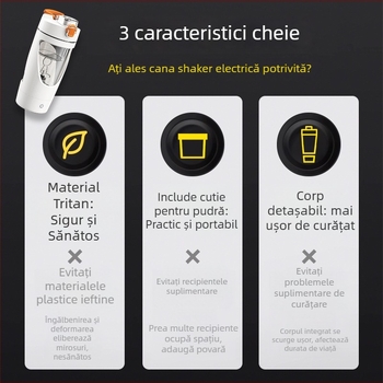 Cupa shaker electric portabilă, reîncărcabilă, detașabilă pentru shake-uri cu proteine – amestecare complet automată