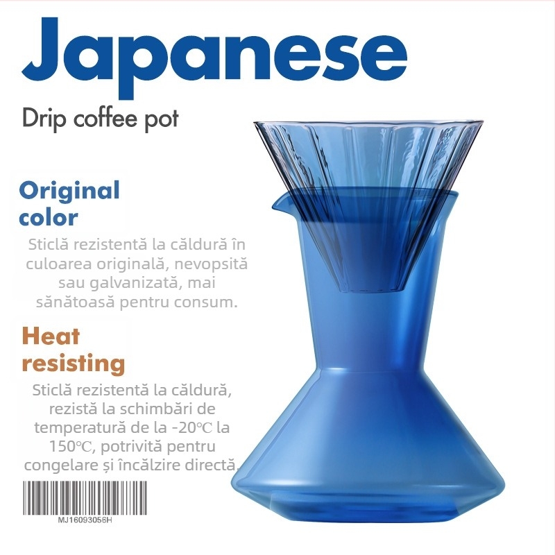 Pahar de filtrare V60 din sticlă rezistentă la căldură și carafă de împărțire pentru cafea turnată manual – set pentru uz casnic