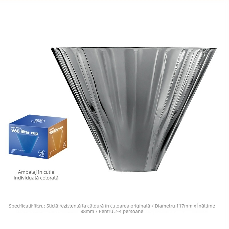 Pahar de filtrare V60 din sticlă rezistentă la căldură și carafă de împărțire pentru cafea turnată manual – set pentru uz casnic