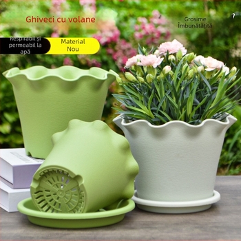 Ghiveci din rășină cu margine ondulată în stil frunză de lotus, pentru interior și balcon, design elegant