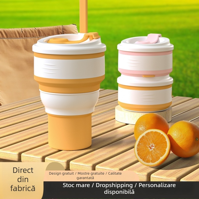 Cană pliabilă din silicon pentru călătorii, de calitate alimentară, rezistentă la temperaturi înalte, pliabilă, potrivită pentru apă de gură sau cafea, cană portabilă