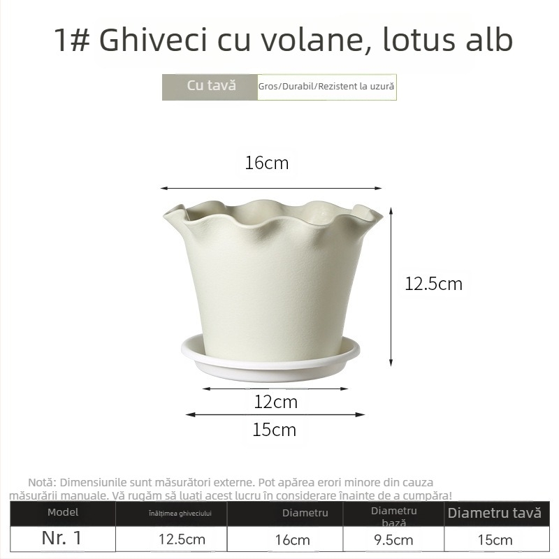 Ghiveci din rășină cu margini ondulate, plastic îngroșat, pentru interior și balcon, design elegant, potrivit pentru crini