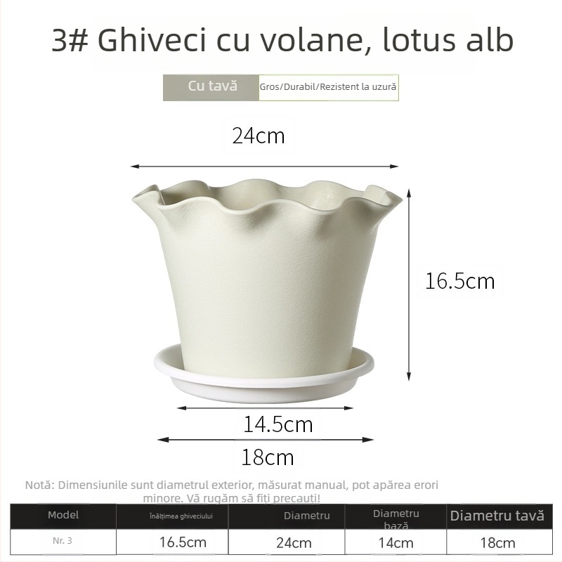 Ghiveci din rășină cu margini ondulate, plastic îngroșat, pentru interior și balcon, design elegant, potrivit pentru crini