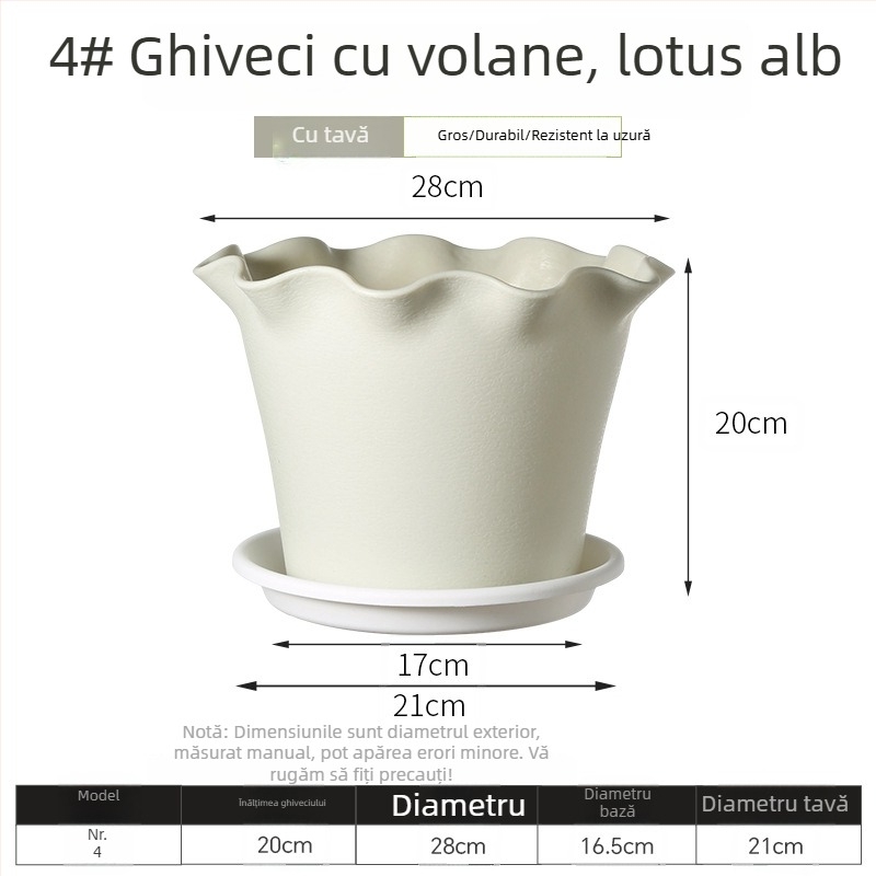 Ghiveci din rășină cu margini ondulate, plastic îngroșat, pentru interior și balcon, design elegant, potrivit pentru crini