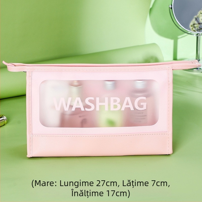 Geantă transparentă de machiaj din PU, finisaj mat, capacitate mare, impermeabilă, ușor de purtat, organizator multifuncțional pentru cosmetice, imprimare logo