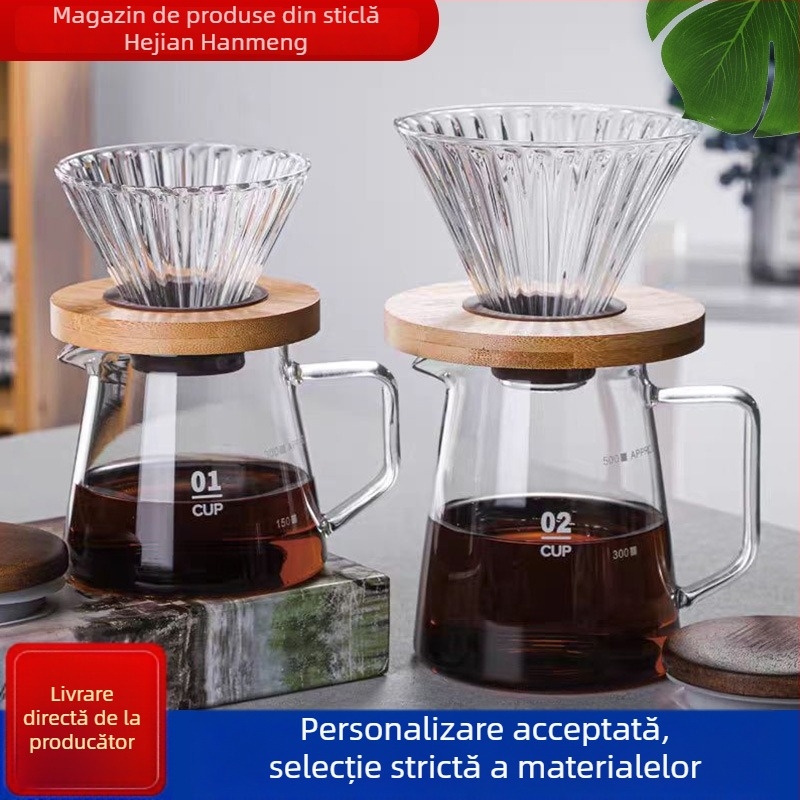 Cafetieră pour-over din sticlă borosilicat, pentru uz casnic, versiune cu pereți mai groși