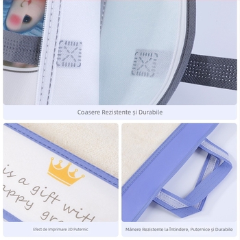 Sac din material nețesut pentru ambalarea hainelor pentru copii și a seturilor de textile de casă, potrivit pentru două sau patru piese, protecție împotriva prafului, imprimare a logo-ului