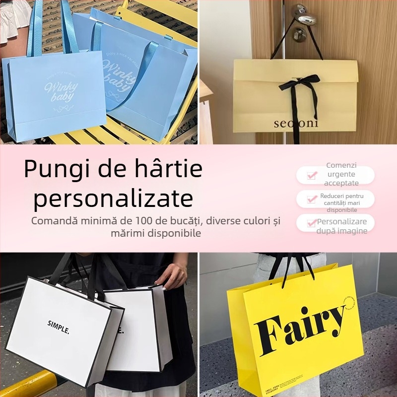 Genți de hârtie personalizate cu logo pentru haine — pungii de cadouri din carton alb pentru bijuterii și cosmetice