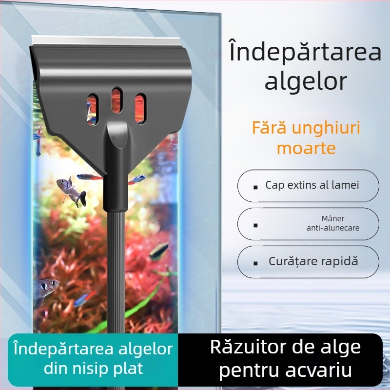 Scraper pentru alge în acvariu, cu mâner lung, curățare temeinică a algelor și mușchiului