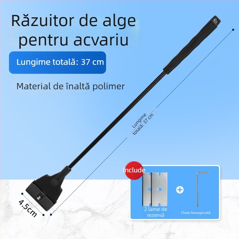 Scraper pentru alge în acvariu, cu mâner lung, curățare temeinică a algelor și mușchiului