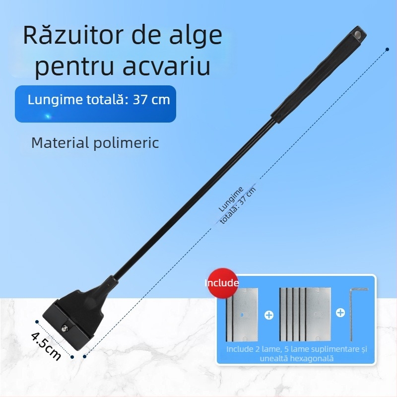 Scraper pentru alge în acvariu, cu mâner lung, curățare temeinică a algelor și mușchiului