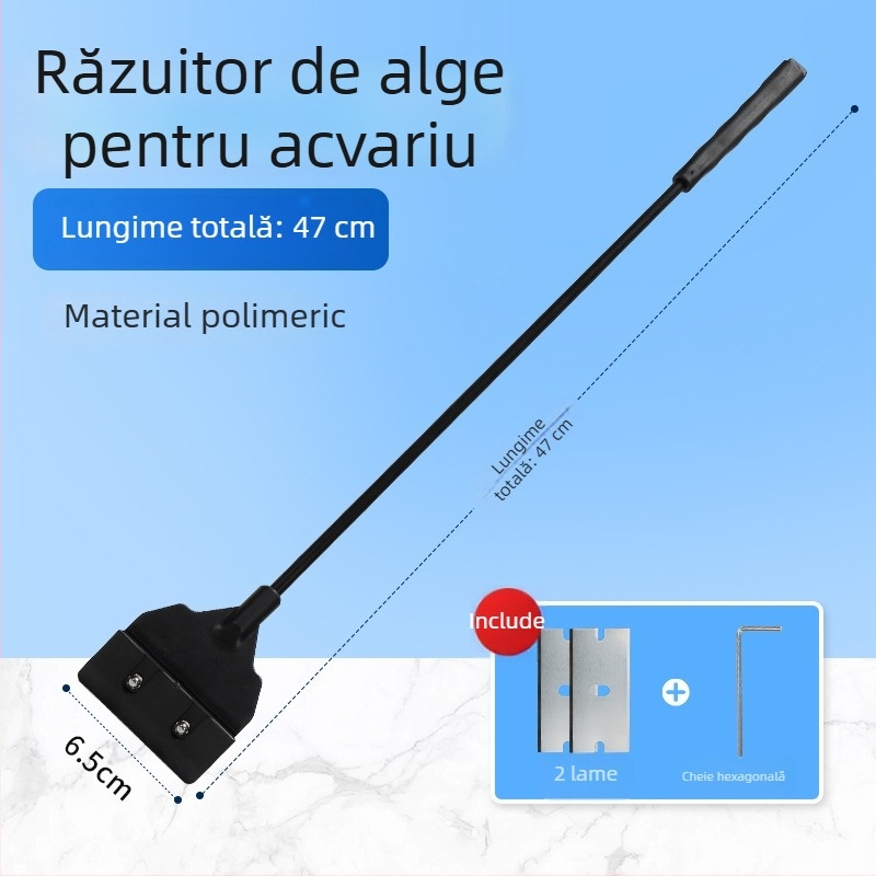 Scraper pentru alge în acvariu, cu mâner lung, curățare temeinică a algelor și mușchiului