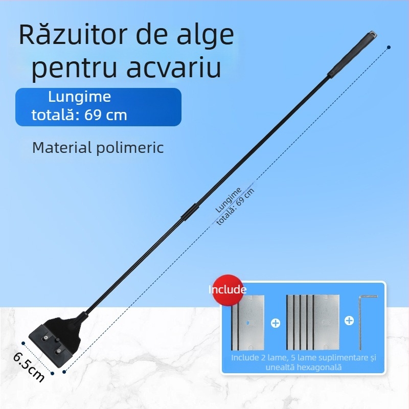 Scraper pentru alge în acvariu, cu mâner lung, curățare temeinică a algelor și mușchiului