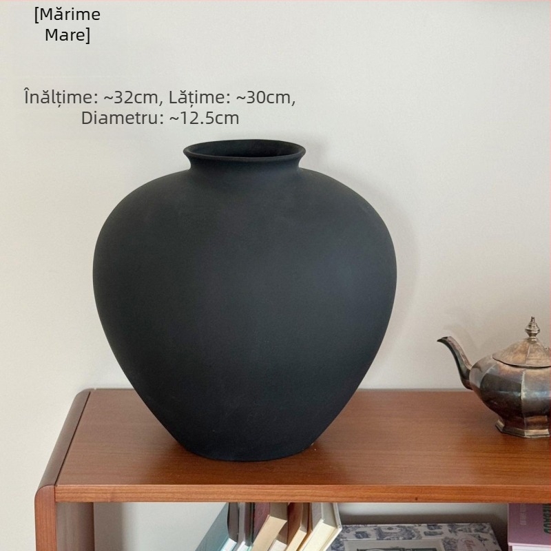 Vază ceramică în stil Wabi-Sabi, vas mare retro pentru aranjamente florale, piesă decorativă elegantă