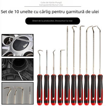Set de 10 unelte auto, cu cârlig pentru etanșări de ulei, pentru demontarea echipamentelor mecanice, extragerea garniturilor