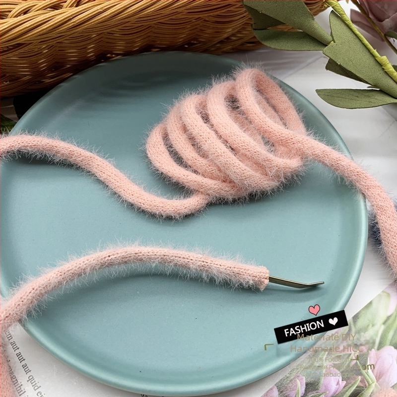Set DIY accesorii păr: panglică tricotată din pluș, cu două straturi, pentru toamnă–iarna, include inel pentru păr și clipsuri