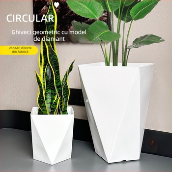 Ghiveci de plante din rășină cu design geometric diamant – extra-larg, pentru podea, pentru living sau birou, stil minimalist