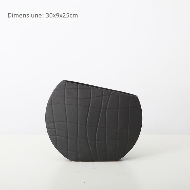 Vază ceramică cu dungi negre și albe, design minimalist, potrivită pentru interioarele hotelurilor și decorul de acasă