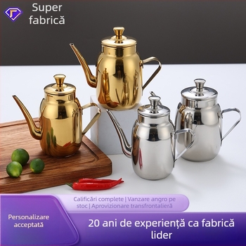Recipient mic de ulei din oțel inoxidabil 304, gură subțire aurie, recipient anti-scurgeri pentru condimente și sos de soia