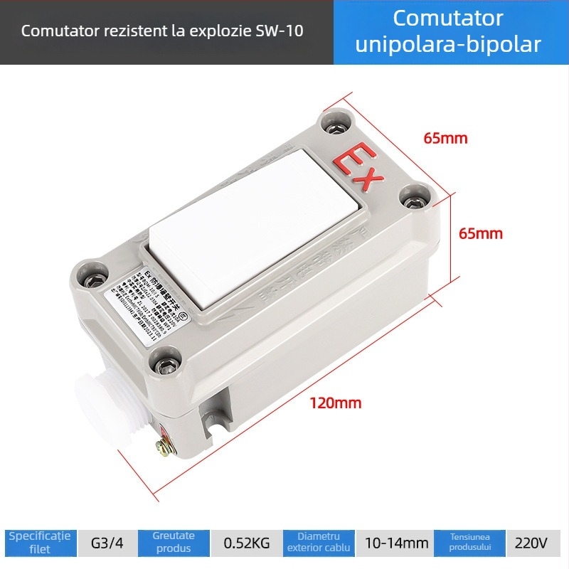 Intrerupător de perete anti-explozii, 220V/380V, montaj pe suprafață, întrerupător rotativ cu siguranță, industrial impermeabil