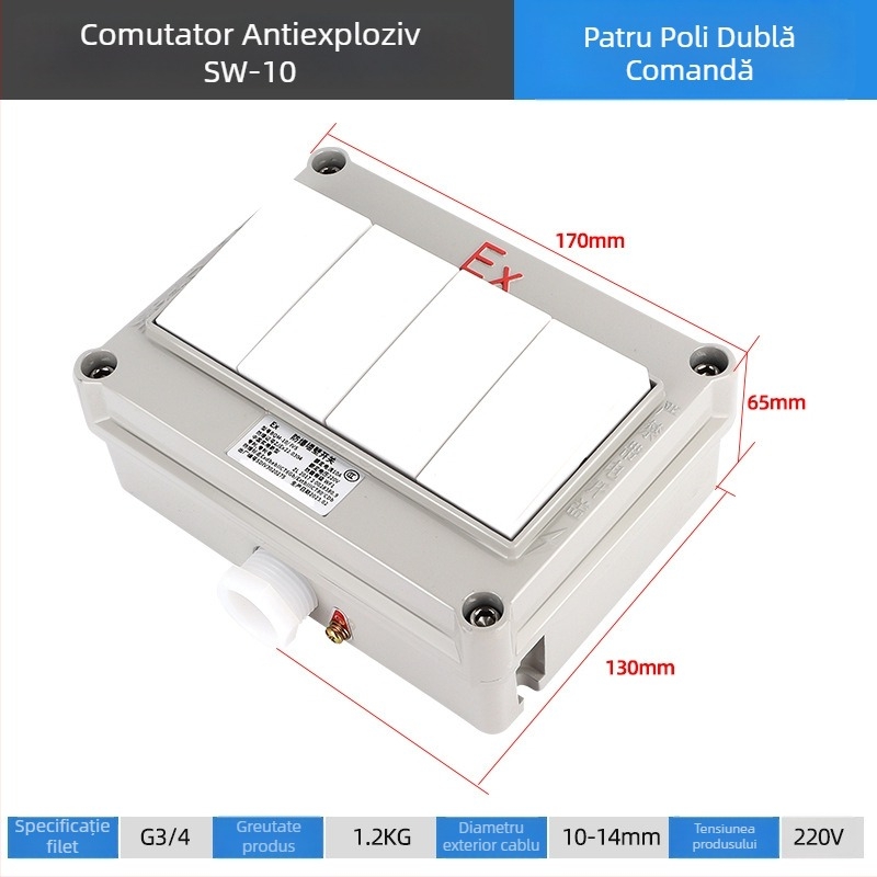 Intrerupător de perete anti-explozii, 220V/380V, montaj pe suprafață, întrerupător rotativ cu siguranță, industrial impermeabil