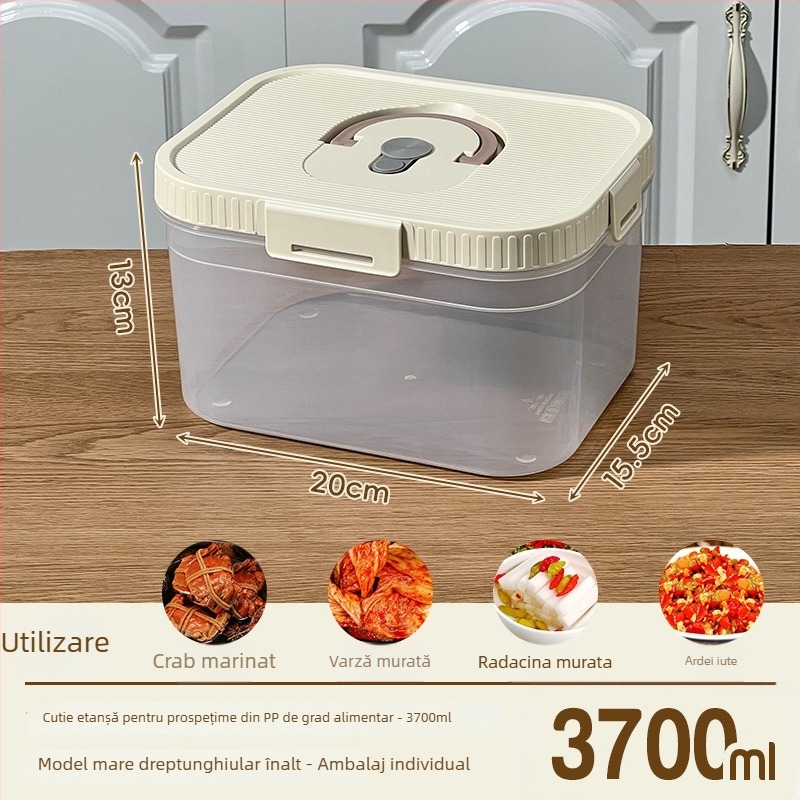 Cutie pătrată de depozitare a alimentelor, cu capacitate mare, pentru frigider, cu capac etanș pentru murături