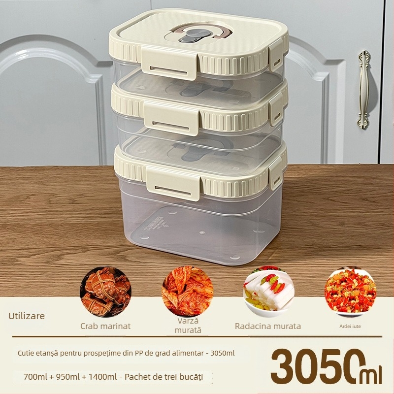 Cutie pătrată de depozitare a alimentelor, cu capacitate mare, pentru frigider, cu capac etanș pentru murături