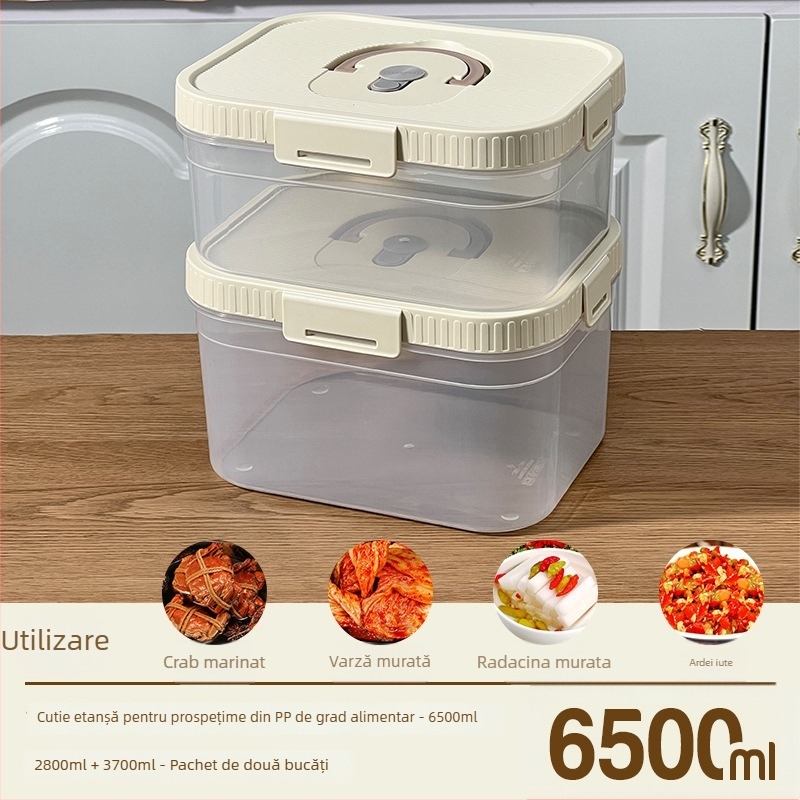 Cutie pătrată de depozitare a alimentelor, cu capacitate mare, pentru frigider, cu capac etanș pentru murături