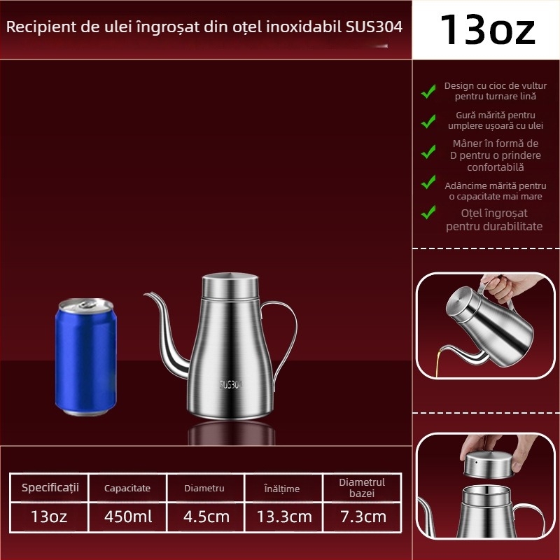Recipient de ulei pentru bucătărie din oțel inoxidabil 304 – alimentare, recipient de ulei îngroșat