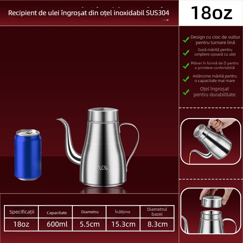 Recipient de ulei pentru bucătărie din oțel inoxidabil 304 – alimentare, recipient de ulei îngroșat