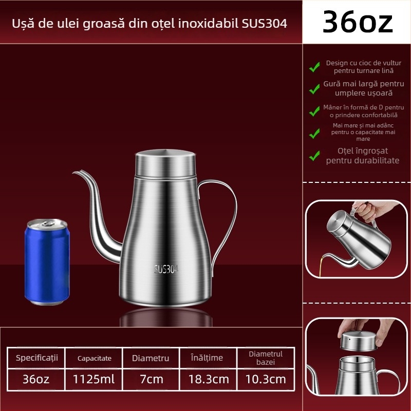 Recipient de ulei pentru bucătărie din oțel inoxidabil 304 – alimentare, recipient de ulei îngroșat