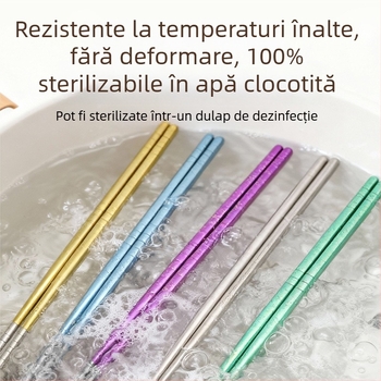 Bețișoare din titan pur, de înaltă calitate alimentară, pentru uz casnic, cu model cristale de gheață, antialunecare, rezistente la temperatură, pentru picnic, în cutie
