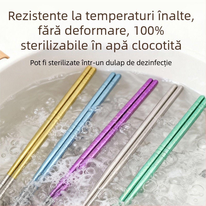 Bețișoare din titan pur, de înaltă calitate alimentară, pentru uz casnic, cu model cristale de gheață, antialunecare, rezistente la temperatură, pentru picnic, în cutie