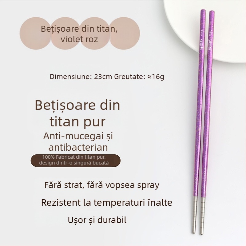 Bețișoare din titan pur, de înaltă calitate alimentară, pentru uz casnic, cu model cristale de gheață, antialunecare, rezistente la temperatură, pentru picnic, în cutie