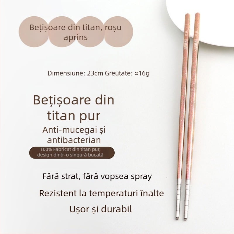 Bețișoare din titan pur, de înaltă calitate alimentară, pentru uz casnic, cu model cristale de gheață, antialunecare, rezistente la temperatură, pentru picnic, în cutie
