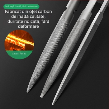 Set mare de fișiere: fișier triunghiular, fișier semi-rotund, fișier plat pentru modelare și fișier gros pentru prelucrarea metalelor și fabricarea bijuteriilor.
