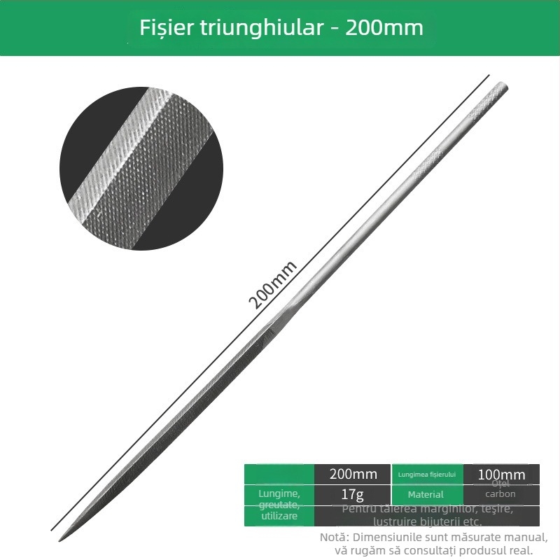 Set mare de fișiere: fișier triunghiular, fișier semi-rotund, fișier plat pentru modelare și fișier gros pentru prelucrarea metalelor și fabricarea bijuteriilor.