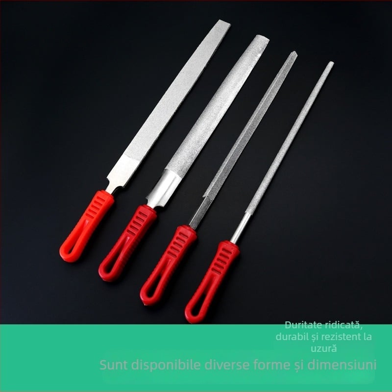 Set de fișiere diamantate cu profiluri multiple: plat, triunghiular, circular, pătrat și semicircular; abraziv diamantat electroplatat; dimensiuni 6, 8, 10 și 12 inci; pentru metal și piatră
