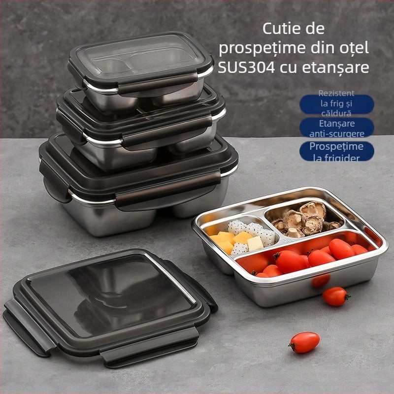 Cutie prânz din oțel inoxidabil 304, etanșă, cu compartimente pentru alimente