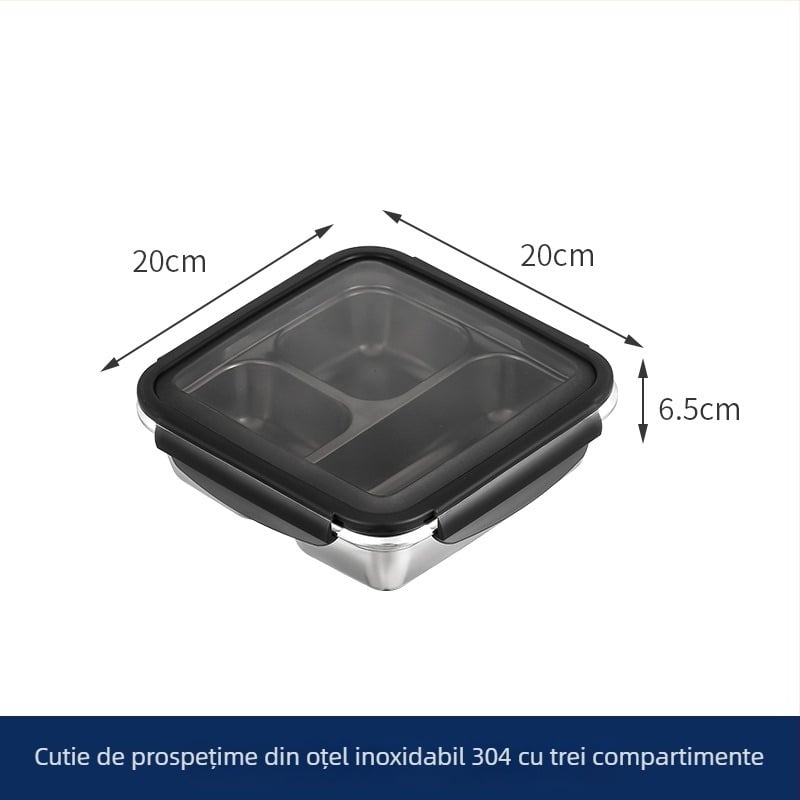 Cutie prânz din oțel inoxidabil 304, etanșă, cu compartimente pentru alimente